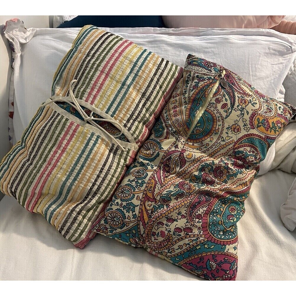 2 Rare Unique Paisley Striped Cotton Throw Pillows Pier One Imports